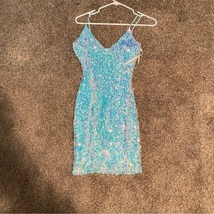 Blue sequin mini dress